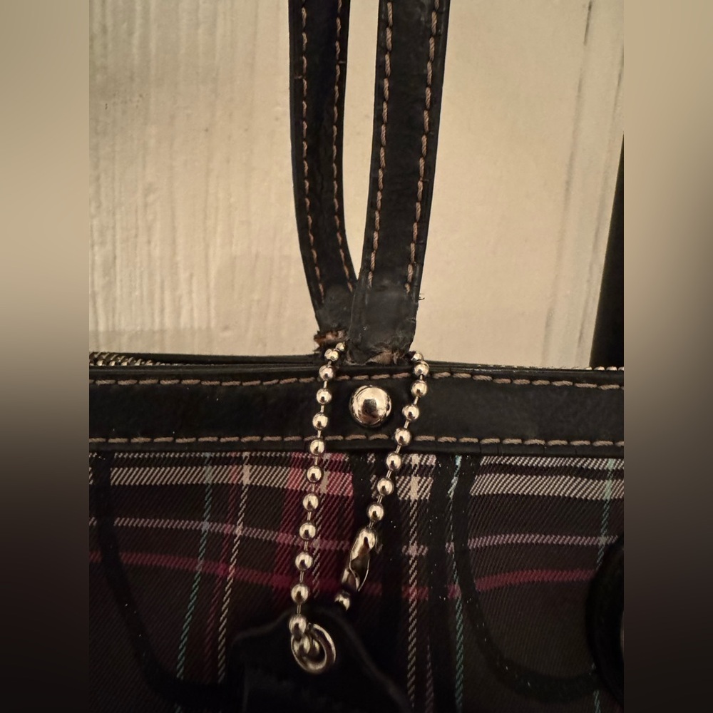 COACH Plaid Tote with Black Medallion - Black, Pink, Gray - Picture 4 of 12